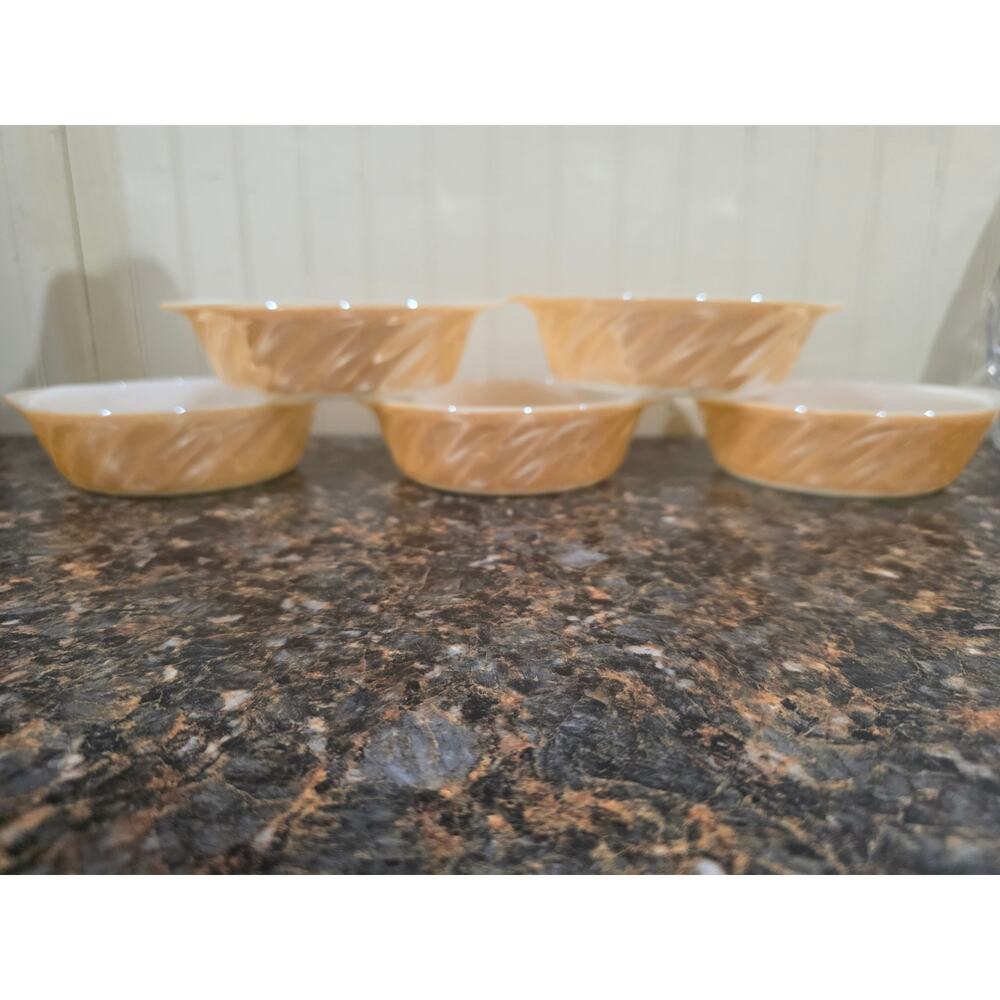Vintage Anchor Hocking Fire-King Peach Luster Swirl Berry Bowls (Set of 5)